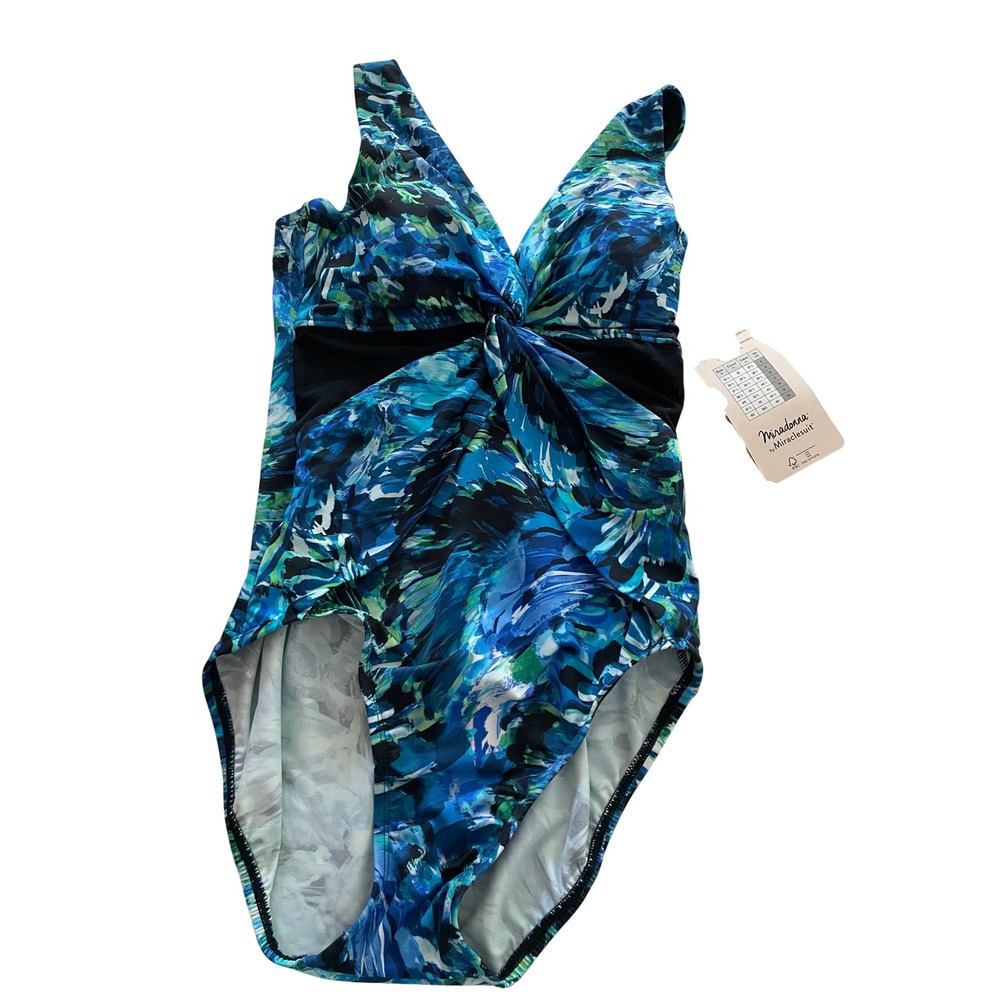 Miradonna by Miraclesuit One Piece Swimsuit Blue Sheer Bodice Size 8 1974174 NEW